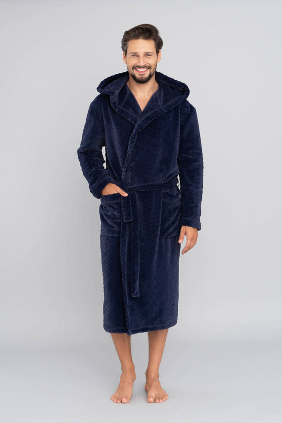 Zygmunt Halat de baie pentru bărbați cu glugă Italian Fashion - albastru marin 