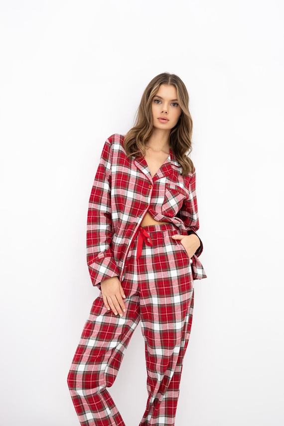 Sensis Yulie Pijamale damă din flanel 100% bumbac, carouri roșii