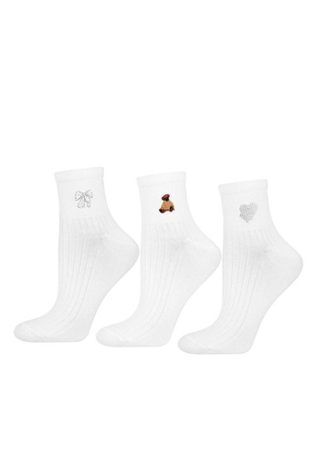 Șosete damă Moraj CSL200-136 din bumbac, cu dungi și broderie, culoare ecru