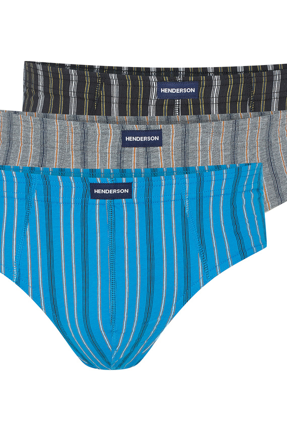 1446 K690 Chiloți bărbătești Henderson gri-turcoaz-negru - bumbac, 3 bucăți într-o cutie