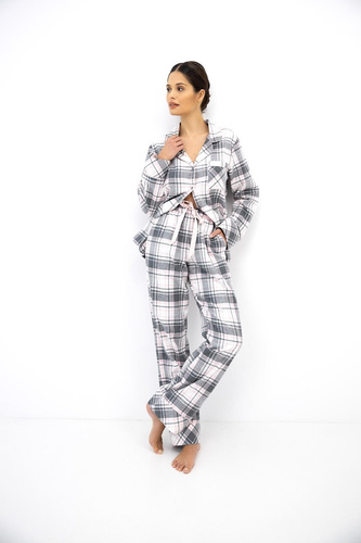 Sensis Ashlyn Pijamale damă din flanel 100% bumbac cu nasturi, în carouri