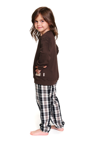 Pijamale pentru copii Doctor Nap 7335 - bumbac și flanel, unisex, model în carouri brownie