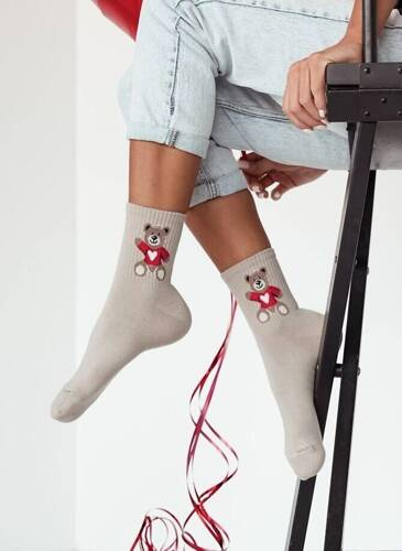 0200-144 Sosete de dama Ursuletul de Pluș de Ziua Îndrăgostiților Milena - Bej