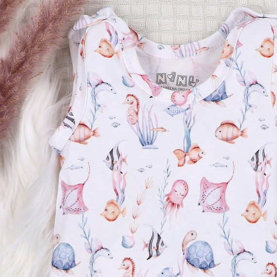 ABN-5480 Underwater World Nini pijama pentru bebeluși – bumbac organic, picioare închise