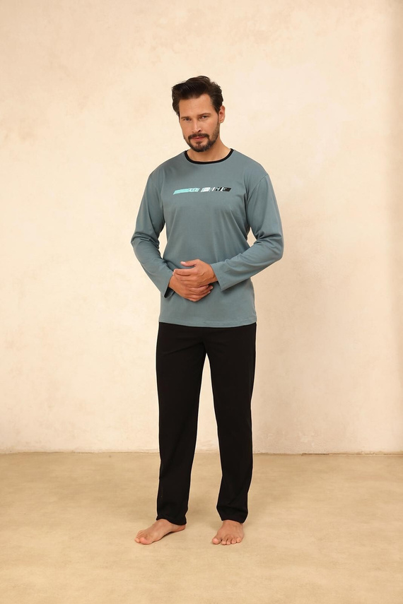 Regina 494 verde – pijamale bărbați din bumbac cu mâneci lungi, croială clasică