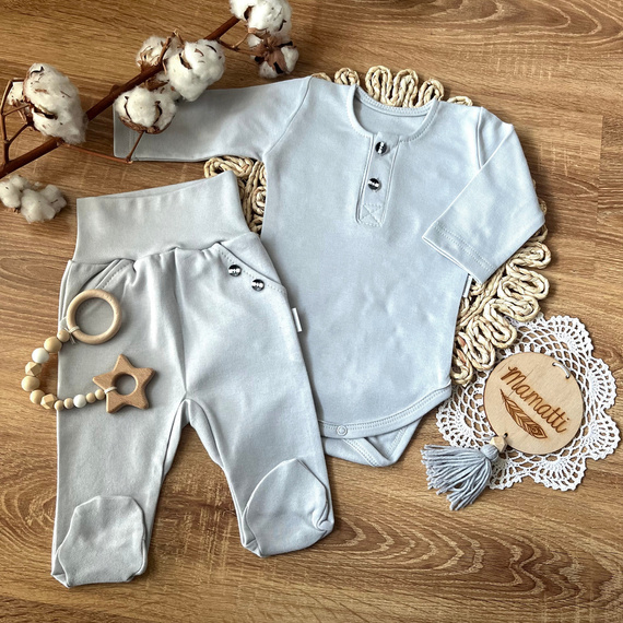 BP009 Body polo cu mâneci lungi Mamatti - gri