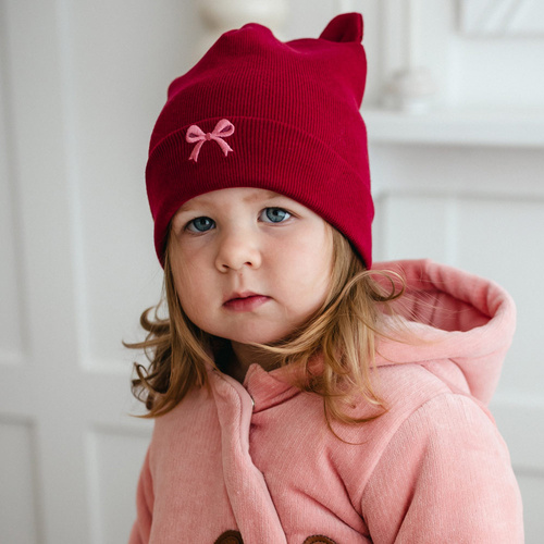 Căciulă pentru copii Fluffy Tails Eevi – Vișinie, Bumbac, cu Urechi