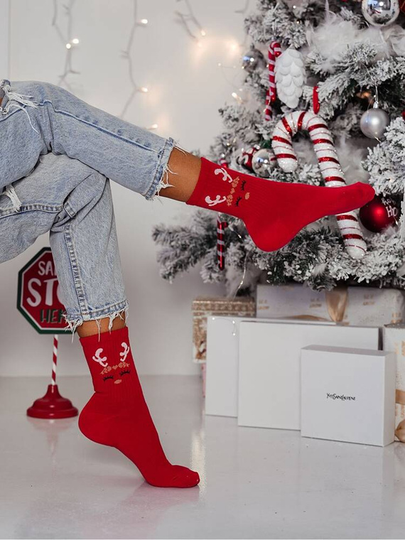 1283-025 Ciorapi dama Craciun Ren Milena - rosu