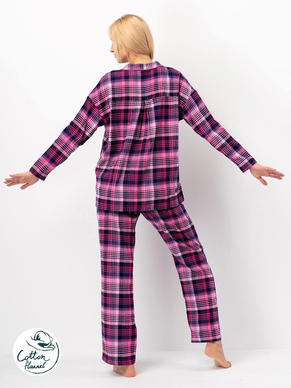 Key LNS 490 pijamale dama fuchsia - flanel de bumbac, maneci lungi, nasturi