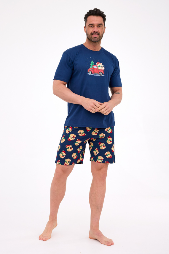 326/291 Pijamale bărbătești Teddy 4 Cornette – Crăciun, bleumarin, bumbac, mâneci scurte