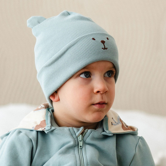 Pălărie pentru copii Beary Cool Eevi - salvie, bumbac, cu urechi