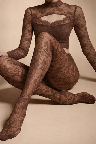 Dres damă Knittex Chantilly 30 den – dres cu model floral tip dantelă mocca