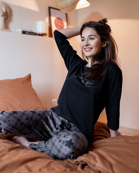 Pijamale Sensis Reach For The Stars pentru femei - Negru-Maro