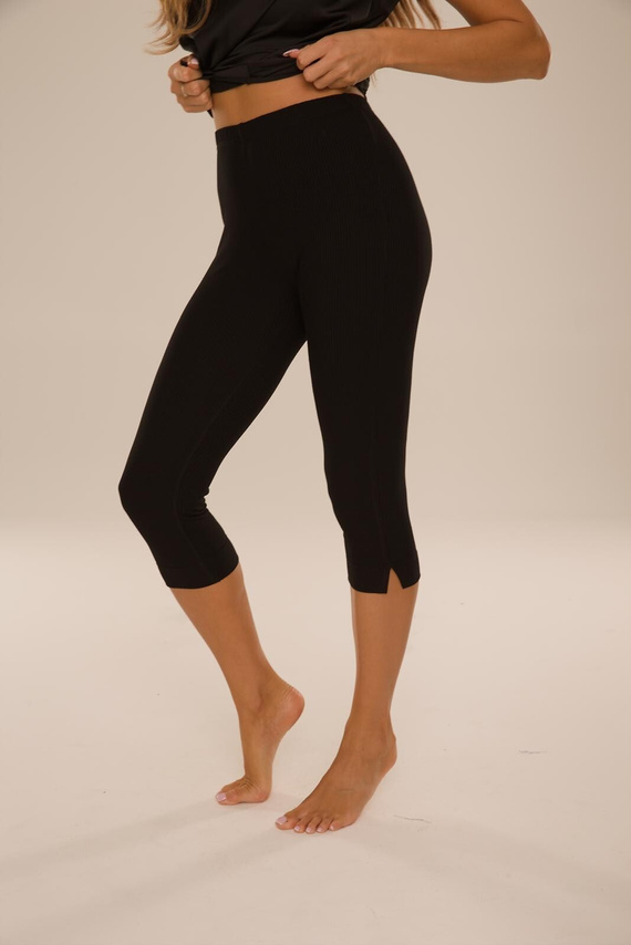 De Lafense Sienna 084 pantaloni damă 3/4 din viscoză cu dungi - negri