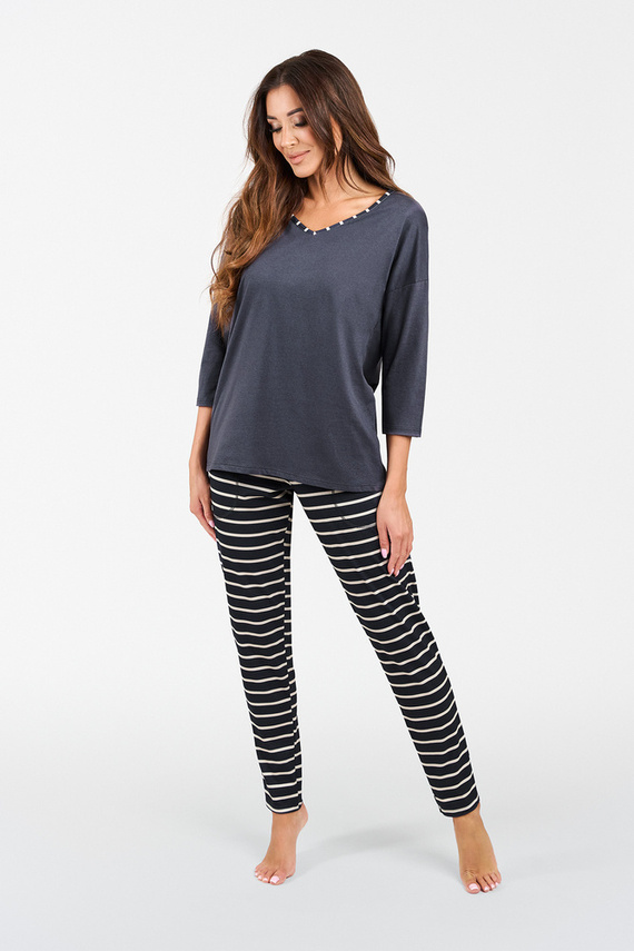 Betty Pijama de damă cu mânecă 3/4, pantaloni lungi Italian Fashion - imprimeu grafit/grafit