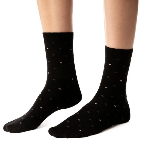 Șosete damă Steven art.099 bumbac modele colorate cusătură plată - 139 negru