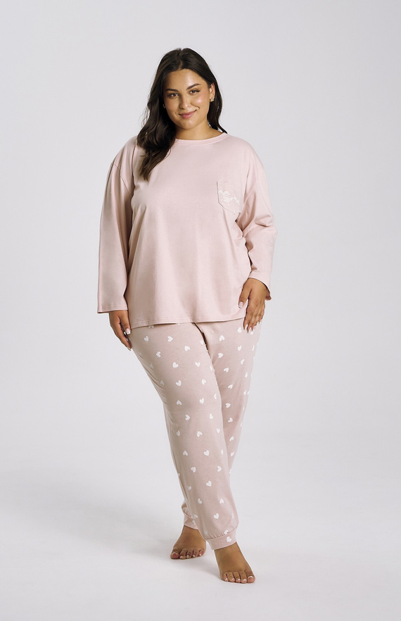 Pijamale de dama Nori 3468 Taro, bumbac roz, maneca 7/8, confortabila