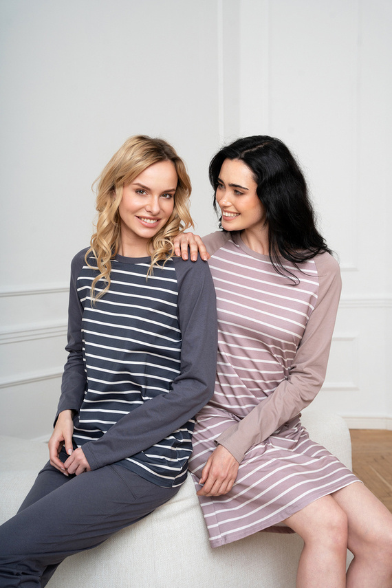 Oda Pijama de damă cu mânecă lungă, pantaloni lungi Italian Fashion - imprimeu grafit/grafit