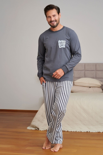Doctor Nap 7524 Apres Sleep Pijamale bărbați grafit 100% bumbac lungi