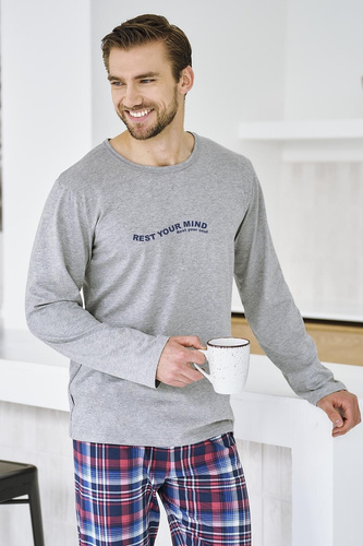 Pijamale barbati Franco 3478 Taro, gri - bumbac, maneci lungi, confort si stil