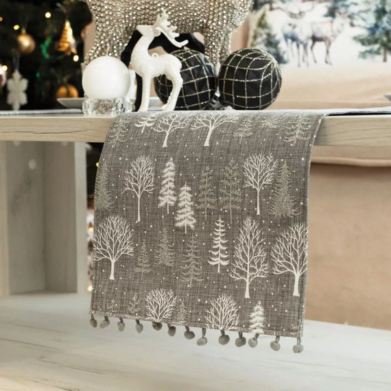 360000 Runner de masă de Crăciun magic de iarnă Marquisette gri