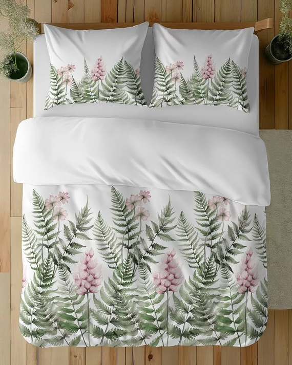 5248 A Ferigi Flori Detexpol Lenjerie de pat bumbac alb verde