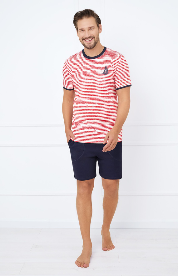 Flota Pijama cu mânecă scurtă pentru bărbați, pantaloni scurți Italian Fashion - imprimare roșu/ albastru marin