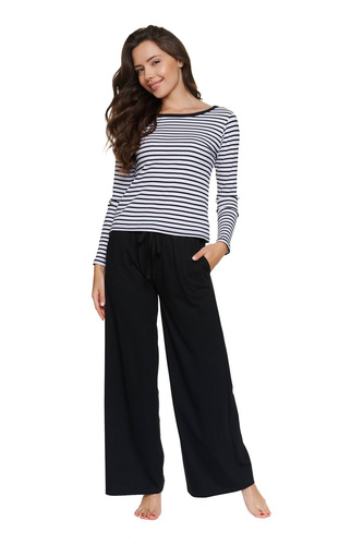 Pijamale damă Doctor Nap 7538 bumbac, lungă, dungi alb-negru