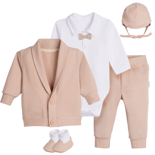 169396 Set pentru botez băieți 5 piese din bumbac body, bluză, pantaloni