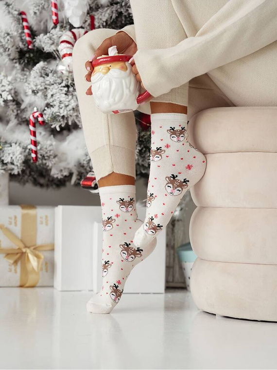 1283-029 Sosete dama Milena Sweet Reindeer Christmas - ecru