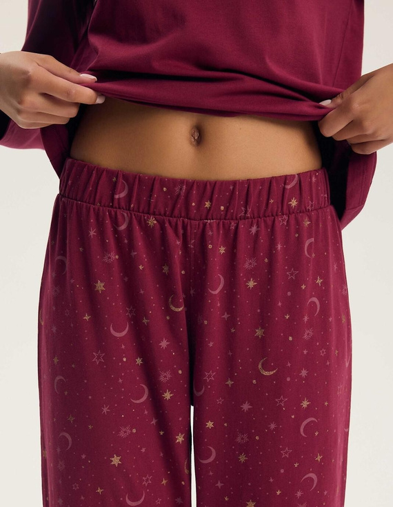 Pijamale damă Henderson 45439 Gilly Carmine 100% bumbac mânecă lungă