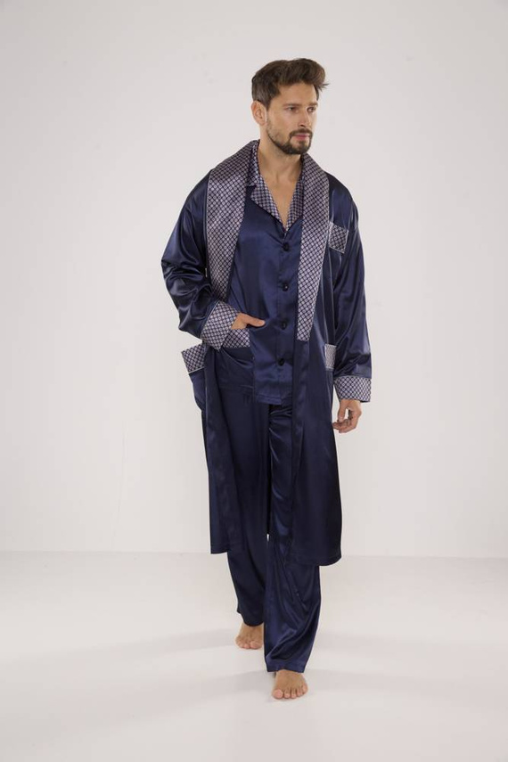 939 Pijama bărbătească din satin - albastru marin 