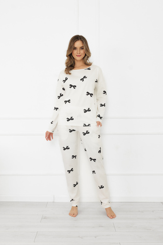 Pijama de damă Figaro - ecru, bumbac, mânecă lungă + pantaloni lungi Italian Fashion