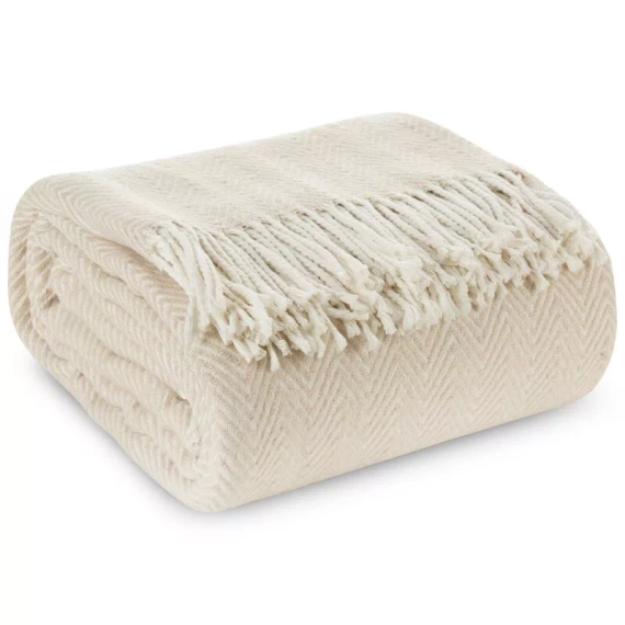 Plaid 7 Pătură cuvertură de pat cu franjuri Eurodraperii bej