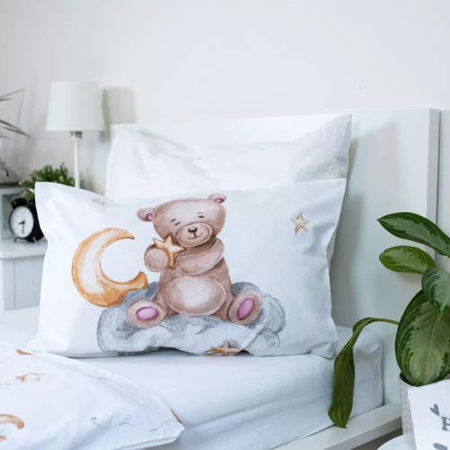 Ursuleț cu baloane Lenjerie de pat din bumbac pentru paturi Jerry Fabrics alb/bej