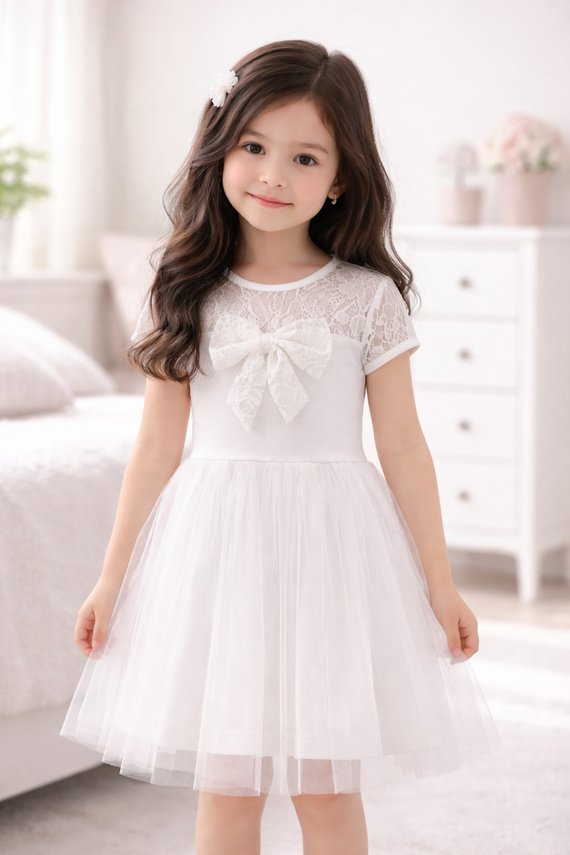 Rochie fetițe Emilka Bambarillo dantelă tulle elegantă ecru