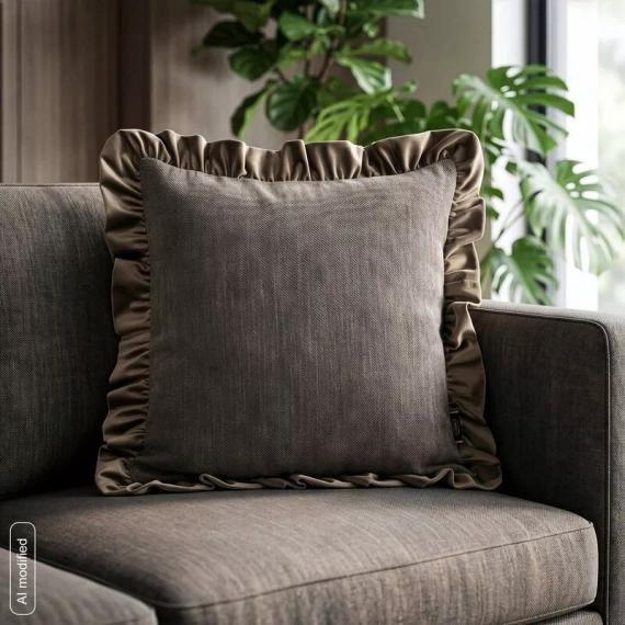 Eurofirany Elvara față de pernă decorativă 45x45 velur cu volănaș - bej închis