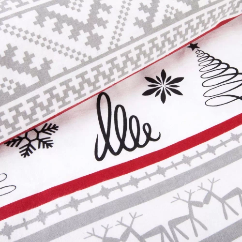 31514/1 Set de lenjerie de pat de Crăciun din flanel Flannellove Darymex gri roșu - set 100% bumbac, călduros și moale