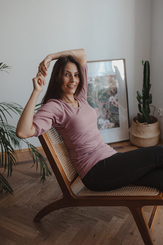 Bluză gravide și alăptare Milk&Love Milky Puff reiat mâneci bufante