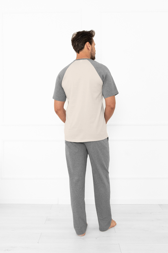 Pijama pentru bărbați Alexander Italian Fashion bej - bumbac, tricou polo și pantaloni