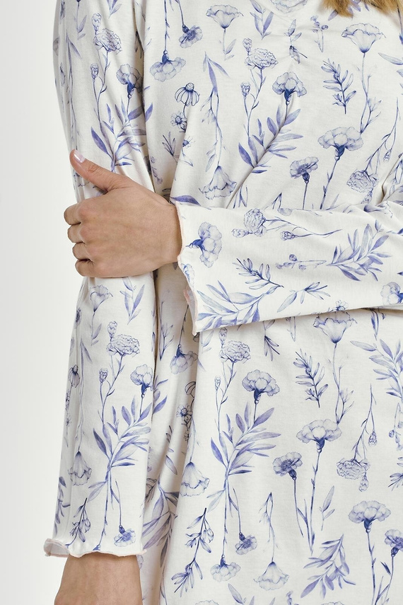 Cămașă de noapte din bumbac Taro Caroline 3455, albastru – mânecă lungă, confortabilă și feminină