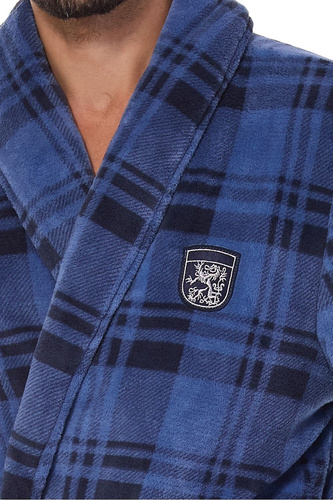 Halat de baie 2456 BJ pentru bărbați, mărime L&amp;L, bleumarin - moale, în carouri, cu guler