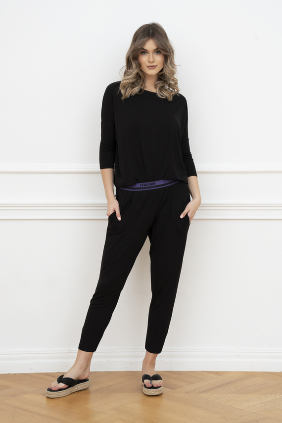 Stil Set cu mâneci 3/4 pentru femei, lungime.pantaloni de modă italiană negru