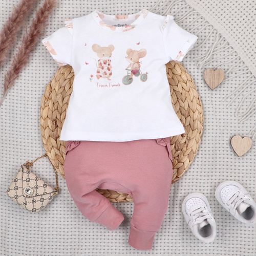 Tricou bebeluși Nini Little Mouse bumbac organic imprimeu fată mânecă scurtă