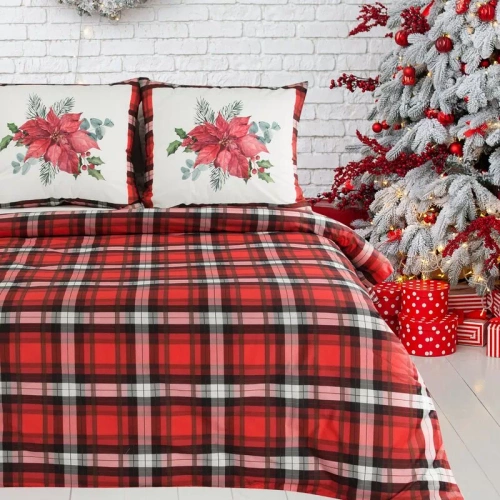 Lenjerie de pat Bliss Crăciun, Steaua Betleem în carouri, Eurodrape, roșu