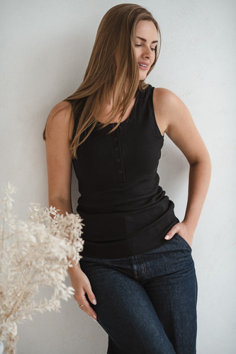 Tricou Tummy Maternitate si Alaptare - cu nervuri, cu bretele Milk&Love negru