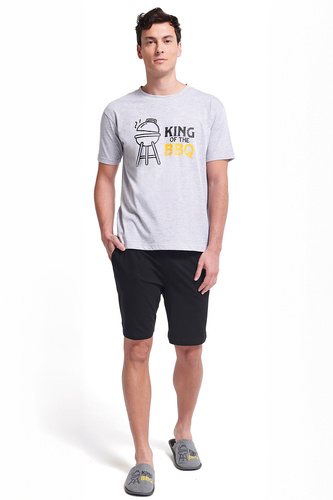 Pijamale Gianna Sorbetto pentru bărbați gri – mâneci scurte, pantaloni scurți, imprimeu, bumbac