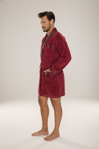 866 Noble Halat de baie de catifea De Lafense pentru bărbați - scurt, elegant, bumbac - burgundy
