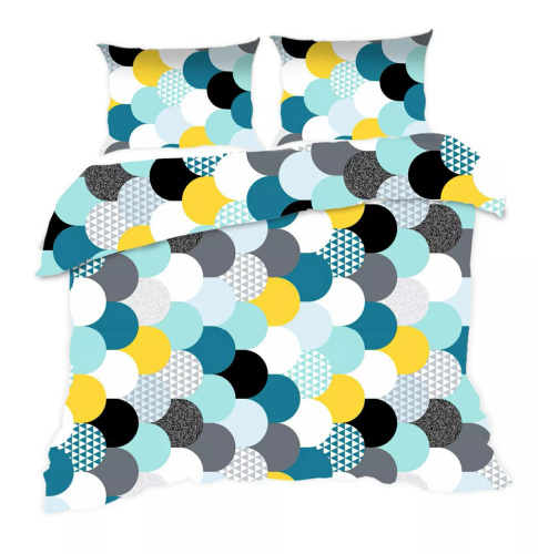 537N Lenjerie de pat clasică din bumbac E24 Lenjerie de pat cu geometrie extra turcoaz – set de 2 piese, 100% bumbac, durabilă, colorată