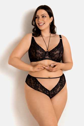 Sutien 19235 Magic Soft Mediolano – tul moale, nud și dantelă neagră, șireturi decorative